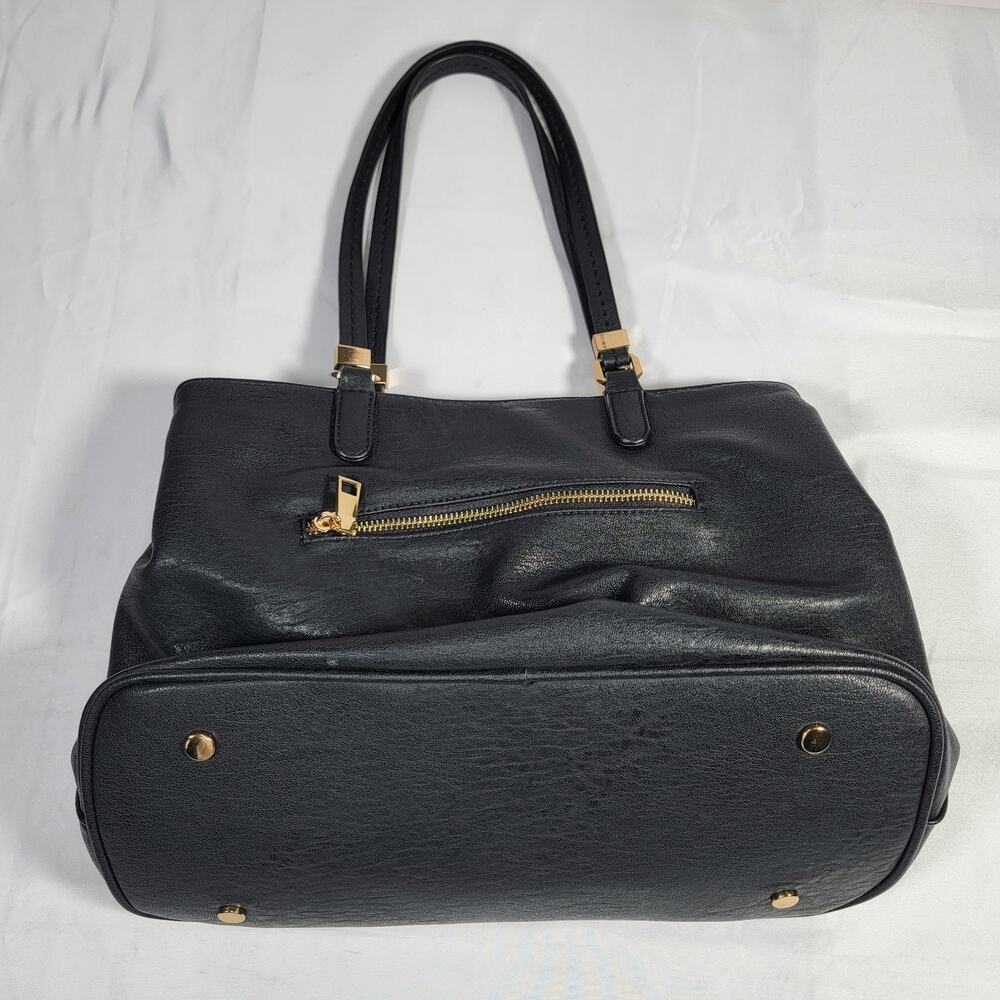 Miztique Black Vegan Leather Tote Shoulder Bag Gold Hardware Work Purse